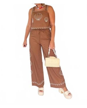 Karlie Shell Embroidered Pants - Brown