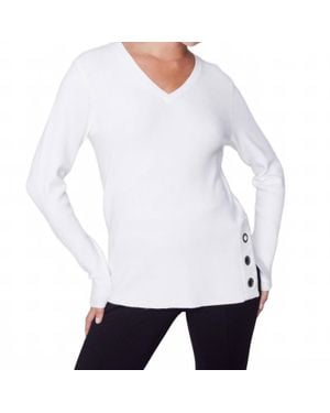 Charlie b V-Neck Grommet Sweater - White