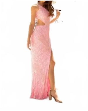 Primavera Aquata One-Shoulder Long Fitted Sequin Formal Prom Dress - Pink