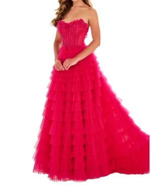 Ellie Wilde Tiered Ruffle Gown With Sheer Corset Bodice - Pink