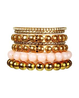 Vivis 7-Piece Retro Burnished Inlaid Rhinestones Bangle Bracelet Set - Metallic
