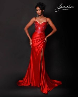 Johnathan Kayne Sparkling Two Tone Bodice Gown - Red