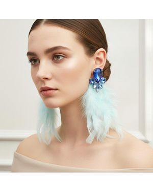 Fashnzfab Bold Teardrop Stone Accent Feather Drop Statement Earrings - Natural
