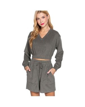 TRUEDAMES Elasticized Hem Terry Towelling Top - Gray