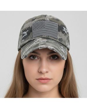 Fashnzfab American Usa Flag Camouflage Patterned Vintage Baseball Cap - Gray