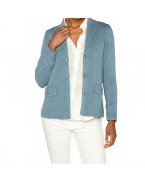 Kinross Cashmere Cable Sleeve Collar Cardigan - Blue
