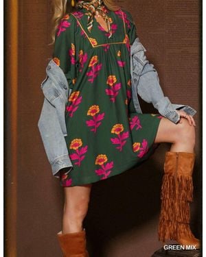 Umgee Sunburst Petal Boho Dress - Black