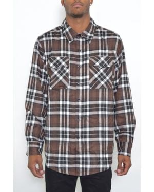 TRUEDAMES Regular Fit Checker Plaid Flannel Long Sleeve - Brown