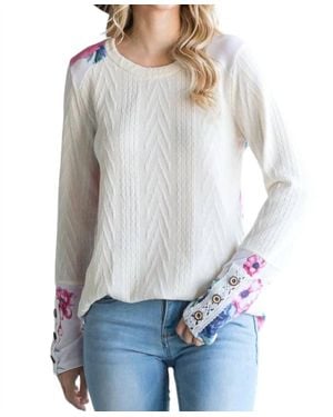 7Th Ray Cable Knit Button Long Sleeve Top - Gray