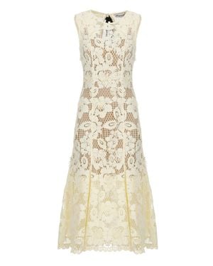 Self-Portrait Crochet Lace Midi Dress With Floral Relief And Flared Hem - Natural