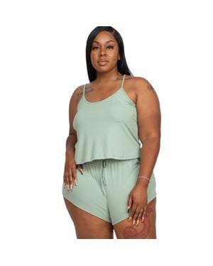 TRUEDAMES Plus Ribbed Strappy Top And Shorts Set - Green