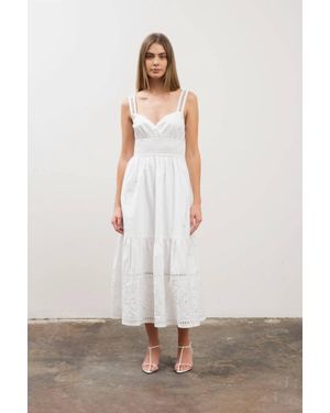 Moon River Eyelet Detail Midi Dress - White