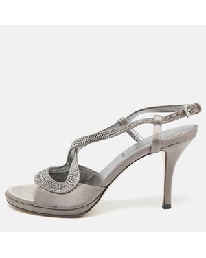 Loriblu Satin Crystal Embellished Ankle Strap Sandals - Gray