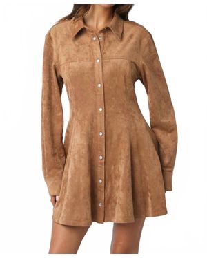 Olivaceous Kira Suede Button Down Dress - Brown