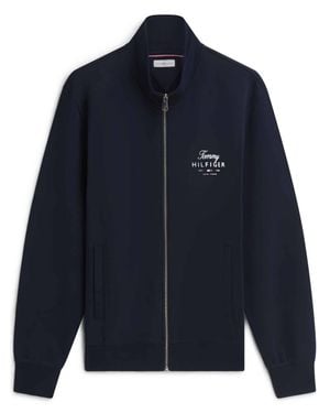 Tommy Hilfiger Zip-Up Dark Jacket With Stand Collar And Script Logo - Blue