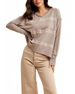 In-Loom Floral Embroidery Striped Tee Shirt - Multicolor