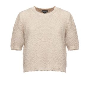 Avant Toi Textured Cropped Cotton Sweater With Fluffy Knit Finish - Natural