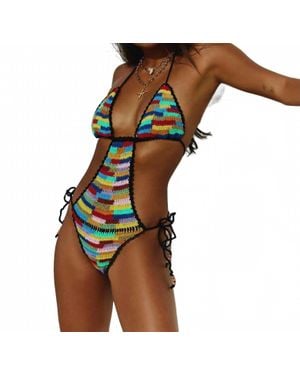 It's Now Cool Crochet Tie One Piece Swimsuit - Multicolor