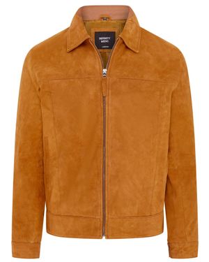 Infinity Leather Retro Classic Suede Leather Harrington Biker Jacket - Brown
