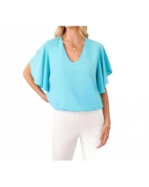 Karen Kane Flutter Sleeve V-Neck Top - Blue