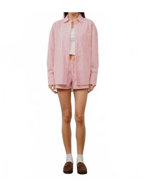 Loucia Capri Striped Button Down Shirt - Pink