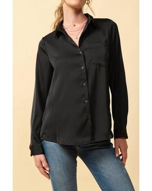 Skies Are Blue Heidi Silky Satin Button Down Collared Blouse - Black