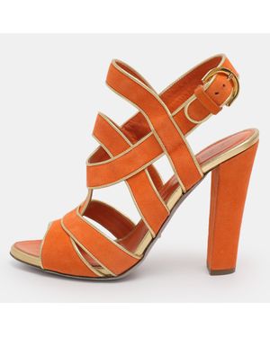 Sergio Rossi Suede Strappy Slingback Sandals - Orange