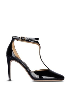 Ferragamo High-Heeled T-Strap Pumps With Glossy Finish - Black