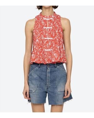 Sea Lucille Liberty Print Knot Loop Tank - Blue