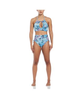 Nike Bikini Set Floral Lace Up High Waisted Swimwear Srt711 - Blue