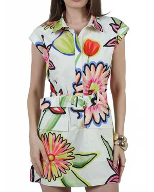 Aylaya Arianna Printed Collared Mini Dress - Green