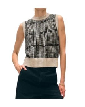 White + Warren Cashmere Houndstooth Shell Vest - Gray