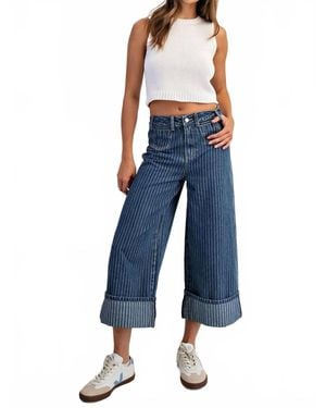 Eesome Harbor Stripe Wide Leg Jeans - Blue