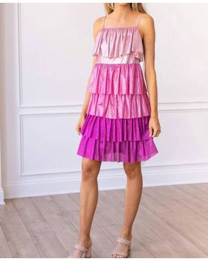 Southern Grace Flair Metallic Layered Dress - Pink
