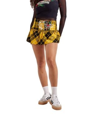 Ed Hardy True Eagle Plaid Flare Mini Skirt - Yellow
