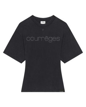 Courreges Logo Print T-Shirt Fitted Minimalist T-Shirt - Black