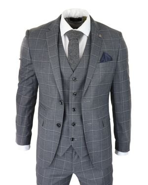Paul Andrew Hobbs Check 3 Piece Suit - Blue