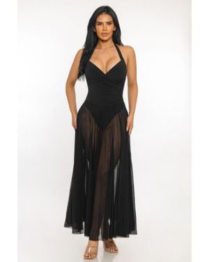 TRUEDAMES The Sirenâ€S Veil Sheer Halter Maxi Dress - Black