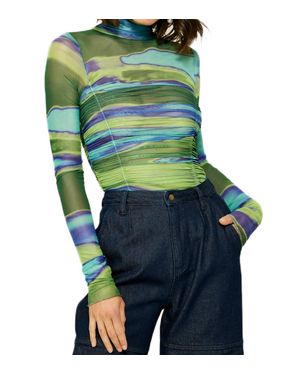Line & Dot Joni Ruched Bodysuit Top - Green