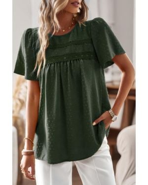 TRUEDAMES Plus Dot Cut Out Lace Trim Loose Fit Top - Green