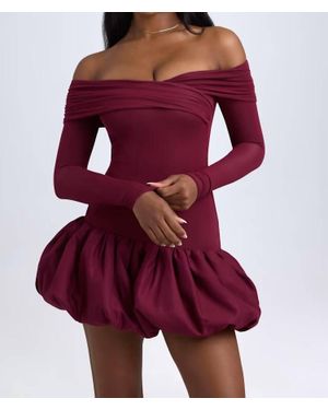 Oh Polly Serra Modal Off-Shoulder Bubble Hem Mini Dress - Red