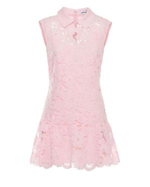Self-Portrait Lace Mini Dress With Classic Collar And Fitted Bodice - Pink