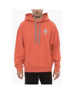 Marcelo Burlon Cotton Optical Cross Hoodie With Patch Pocket - Orange