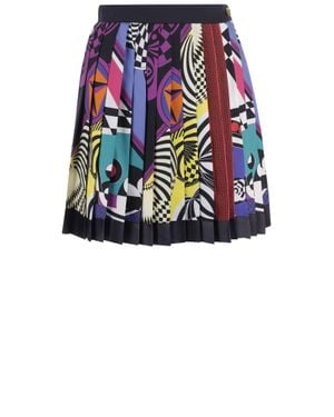 Versace Multi Pleated Medusa Button Silk Mini Skirt - Black