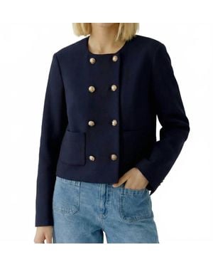 Ouí Collarless Scuba Jacket - Blue