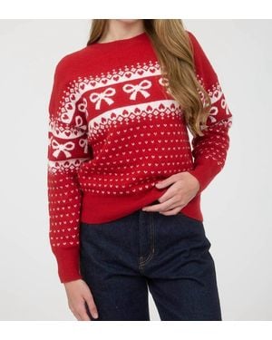Blu Pepper Bow And Heart Jacquard Sweater - Red