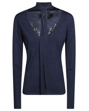 Pinko Soffio 100 Wool V-Neck Lace Trim Long Sleeve Top - Blue