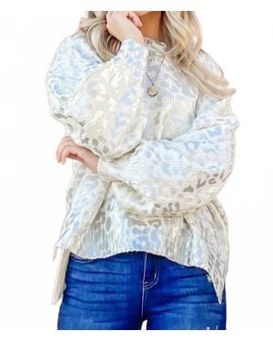 And The Why Leopard Printed Balloon Sleeve Pullover Sweater - Blue