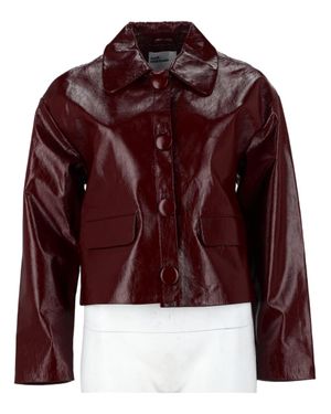 Self-Portrait Burgundy Glossy Covered-Button Leather Jacket