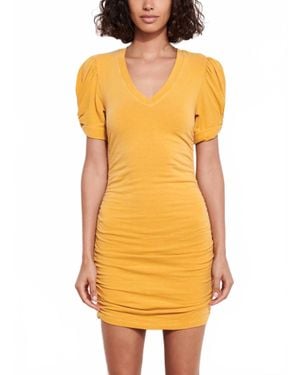 Sundry Short Puff Sleeve Mini Dress - Yellow